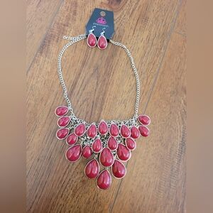 Paparazzi Bold Red Teardrop Necklace Set